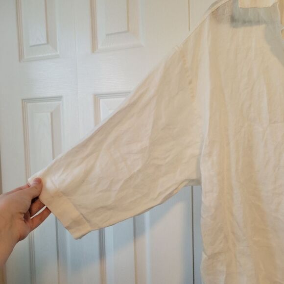 Zara Cream 100% Linen Boxy Button Up Top Size Medium - Picture 4 of 6